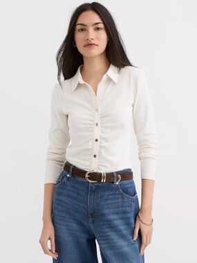 NWT LOFT Cream Ruched Button-Front Shirt
